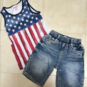 Patriotic Stars and Stripes Kids Tank Top and Peek Jean Shorts
